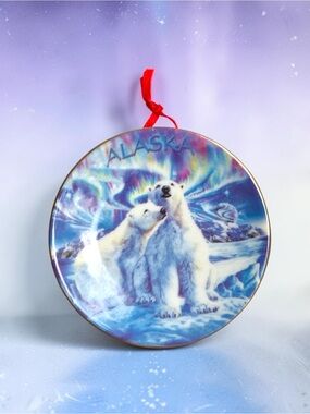 Alaska Polar Bears Souvenir 3” Mini Plate Ornament.